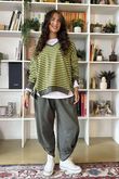 The Sunday Morning Stripe V Slouch Sweatshirt Pear Khaki